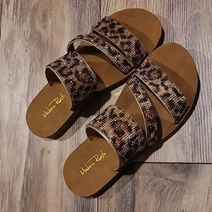 Gorgeous beaded animal print sandals. EUC.